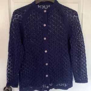 Retro Vintage blue crochet sweater clear buttons
